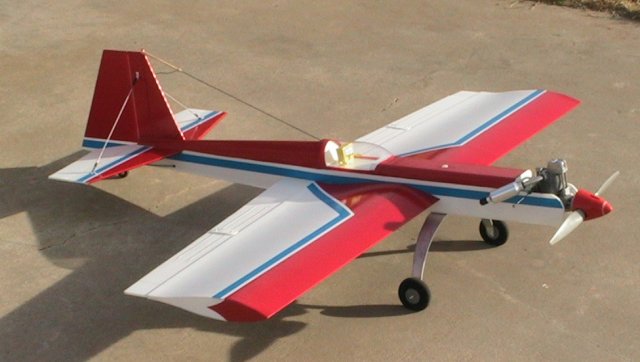  Built from corrugated plastic.  Weighs 6 lbs. 50.875 inch wing span.  OS FL-70 four stroke engine.  APC 13x6 prop.  Built from plans found at www.spadtothebone.com.